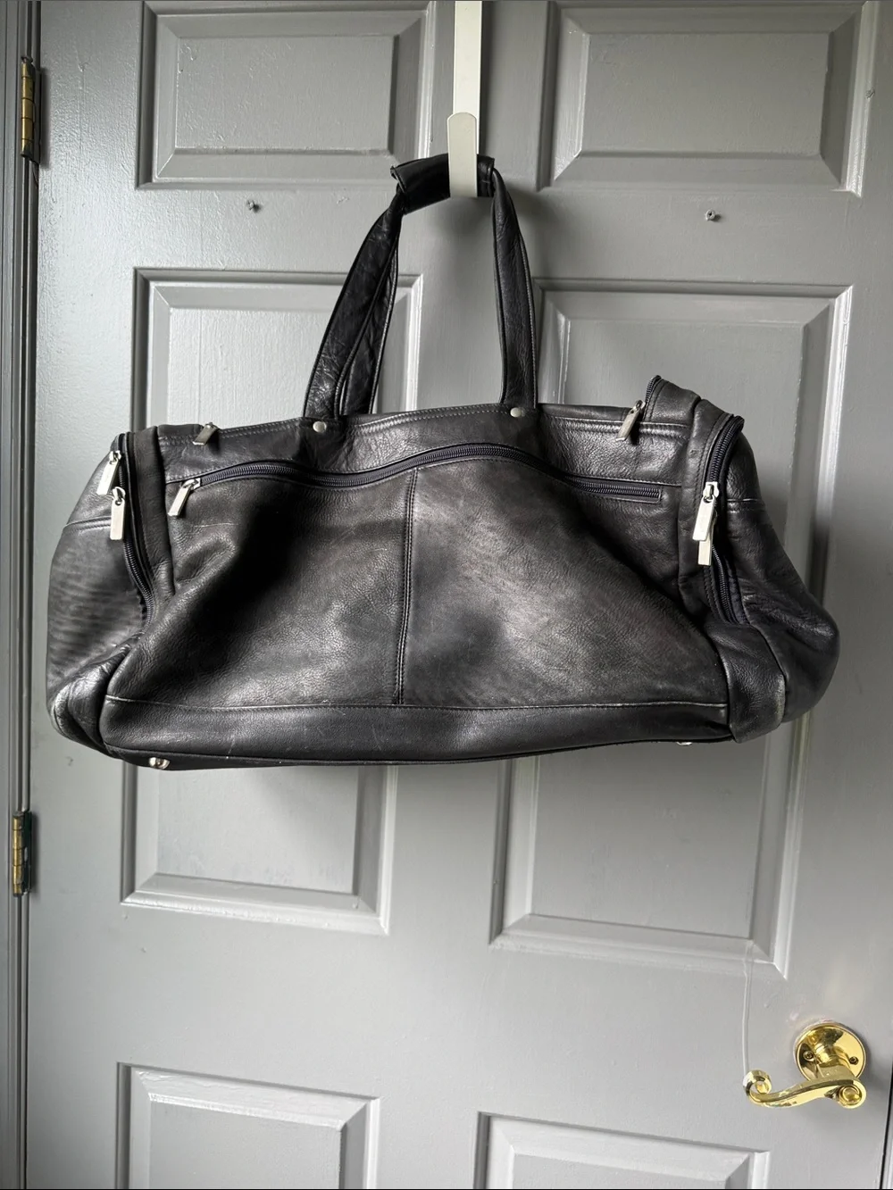 Black Leather Duffel Bag - Unbranded